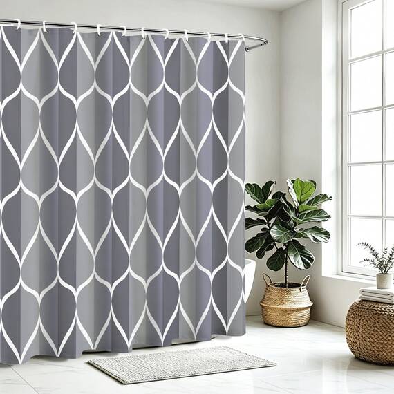 Gelbchu Grau-Blau, 183 x 183 cm, Stoff-Duschvorhang, wasserdichtes Design und Polyester, schnell trocknend, strapazierfähiges Duschvorhänge-Set für Badezimmer, maschinenwaschbar mit 12 Kunststoffhaken