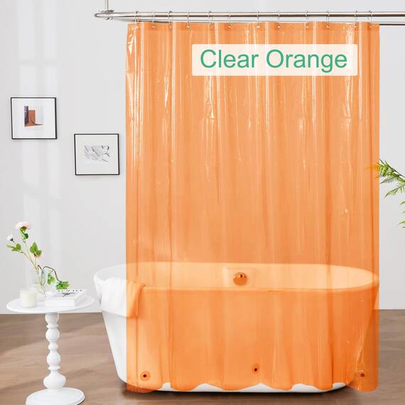 Mrs Awesome Transparenter orangefarbener Duschvorhang mit 3 Magneten, 182,9 x 182,9 cm, hochwertiger, flexibler stabiler Kunststoff-Duschvorhang für Badezimmer, leicht, wasserdicht, Orange transparent