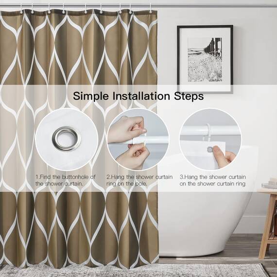 Gelbchu Brauner geometrischer Duschvorhang, wasserdichtes Design und Polyester, schnell trocknend, brauner Stoff Duschvorhänge Set für Badezimmer B 72 x H 72, langlebig und waschbar mit 12 Haken