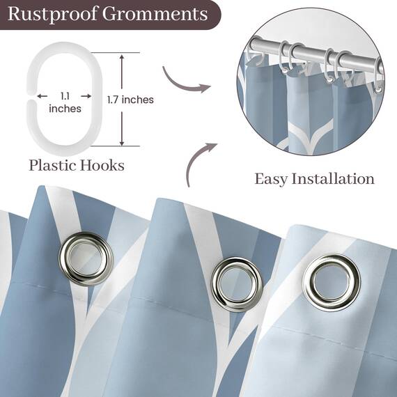 Gelbchu Hellblauer geometrischer Duschvorhang, wasserdichtes Design und Polyester, schnell trocknend, blauer Stoff Duschvorhänge Set für Badezimmer 72x72, langlebig und waschbar mit 12 Haken