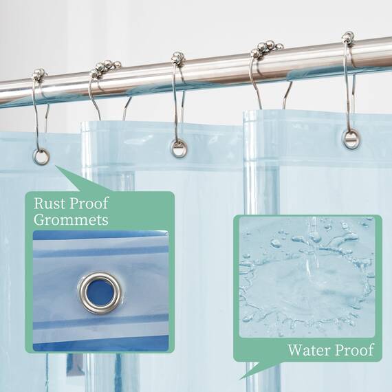 Mrs Awesome Transparenter Blauer Duschvorhang mit 3 Magneten, 182,9 x 182,9 cm, hochwertiger, Flexibler Stabiler Kunststoff-Duschvorhang für Badezimmer, leicht und wasserdicht, Blau transparent