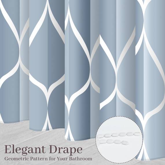 Gelbchu Hellblauer geometrischer Duschvorhang, wasserdichtes Design und Polyester, schnell trocknend, blauer Stoff Duschvorhänge Set für Badezimmer 72x72, langlebig und waschbar mit 12 Haken