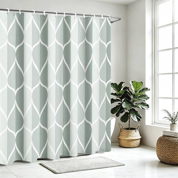Gelbchu Duschvorhang, dunkelgrün, geometrisch, wasserdichtes Design und Polyester, schnell trocknend, beschwerter Saum, grüner Stoff, 72 x 72, langlebig und waschbar mit 12 Haken