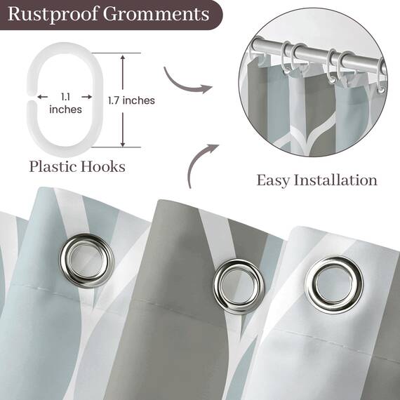 Gelbchu Grauer Stoff Geometrische Duschvorhang, Wasserdichtes Design und Polyester, Schnelltrocknend, Duschvorhänge Set für Badezimmer B 72 x H 78, langlebig und waschbar mit 12 Haken