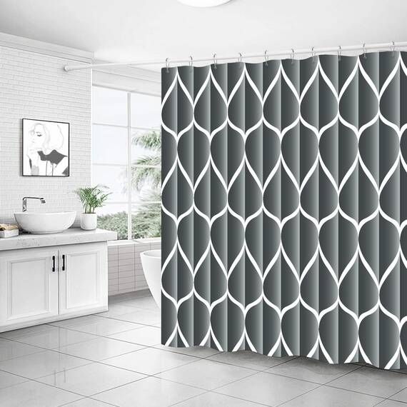 Gelbchu Dunkelgrauer Stoff-Duschvorhang, 183,9 x 183,9 cm, wasserdichtes Design und Polyester, schnell trocknend, strapazierfähiges Duschvorhänge-Set für Badezimmer, maschinenwaschbar mit 12