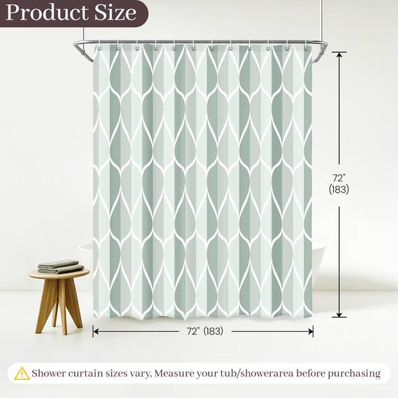 Gelbchu Duschvorhang, dunkelgrün, geometrisch, wasserdichtes Design und Polyester, schnell trocknend, beschwerter Saum, grüner Stoff, 72 x 72, langlebig und waschbar mit 12 Haken