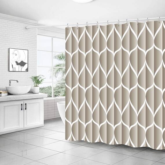 Gelbchu Cremefarbener Duschvorhang, 183 x 183 cm, wasserdichtes Design und Polyester, schnell trocknend, strapazierfähiges Duschvorhänge-Set für Badezimmer, maschinenwaschbar mit 12 Kunststoffhaken