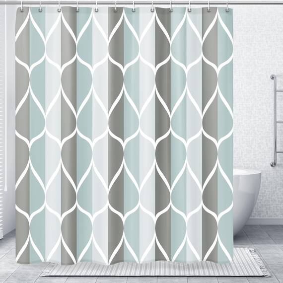 Gelbchu Duschvorhang aus grauem Stoff, geometrisch, B 54 x H 78, wasserdichtes Design und Polyester, schnell trocknend, beschwerter Saum, Stallgröße, langlebig und waschbar, mit 8 Haken