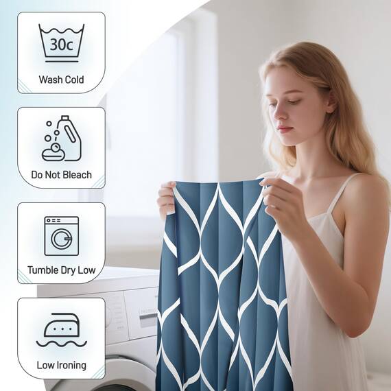Gelbchu Duschvorhang Mondhellblau Stoff Wasserdicht Design und Polyester Schnell trocknend Beschwerter Saum für Badezimmer 183 x 183 cm (B x H) Maschinenwaschbar mit 12 Haken