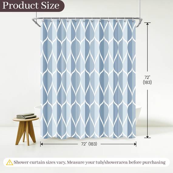 Gelbchu Hellblauer geometrischer Duschvorhang, wasserdichtes Design und Polyester, schnell trocknend, blauer Stoff Duschvorhänge Set für Badezimmer 72x72, langlebig und waschbar mit 12 Haken