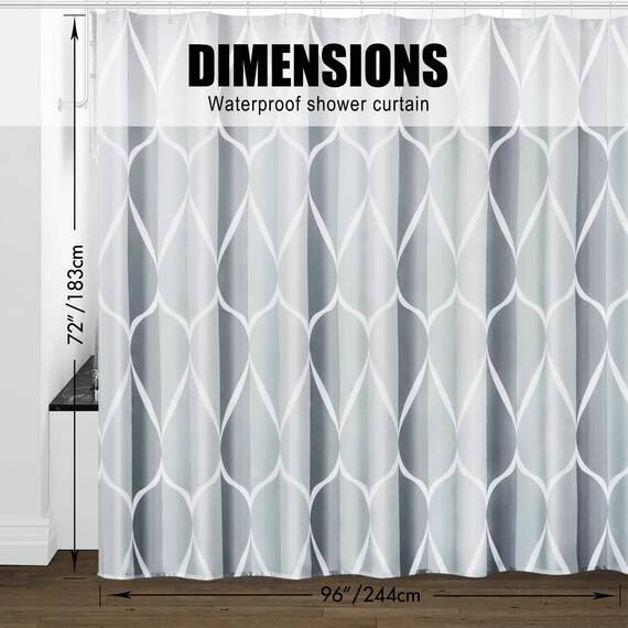 Gelbchu Grauer geometrischer Duschvorhang, wasserdichtes Design und Polyester, schnell trocknend, beschwerter Saum, extra breite Größe, langlebig und waschbar, mit 16 Haken