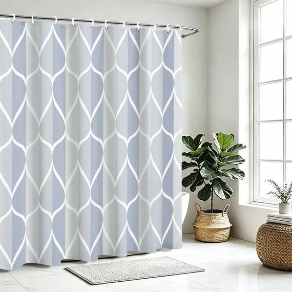 Gelbchu Duschvorhang, geometrisch, dunkelblau, wasserdichtes Design und Polyester, schnell trocknend, blauer Stoff Duschvorhänge Set für Badezimmer 72x72, langlebig und waschbar mit 12 Haken