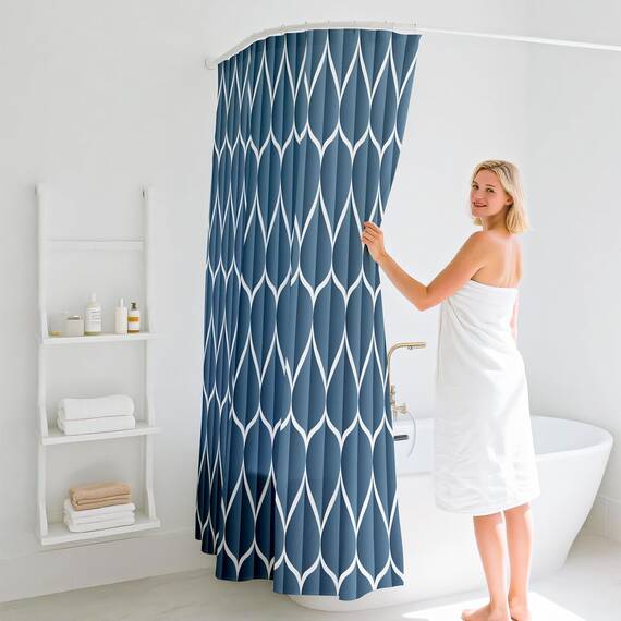 Gelbchu Duschvorhang Mondhellblau Stoff Wasserdicht Design und Polyester Schnell trocknend Beschwerter Saum für Badezimmer 183 x 183 cm (B x H) Maschinenwaschbar mit 12 Haken