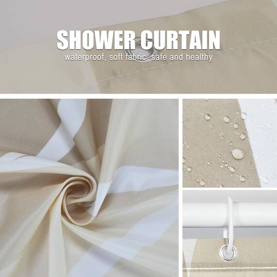 Gelbchu Elfenbeinfarbener Stoff Duschvorhang B 72xH 72, wasserdichtes Design und Polyester, schnell trocknend, beschwerter Saum, Duschvorhänge Set für Badezimmer, langlebig und waschbar mit 12 Haken