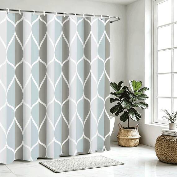 Gelbchu Grauer Stoff-Bad-Duschvorhang, wasserdichtes Design und Polyester, schnell trocknend, schwer, extra langes Stoff-Duschvorhang-Set für Badezimmer B 72xH 84, langlebig und waschbar mit 12 Haken