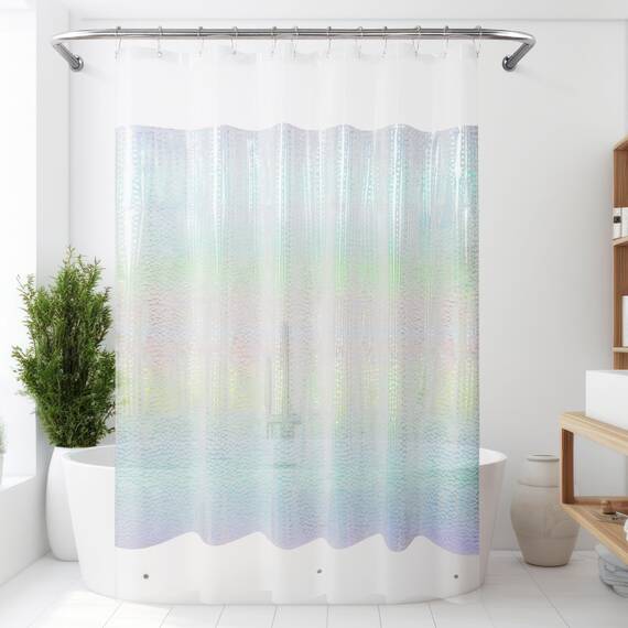 Mrs Awesome Holografischer Duschvorhang mit 3 Magneten für Badezimmer, wasserdicht, transparent, Kunststoff, schillernd, glitzernd, PEVA-Schutzfolie, 182,9 x 182,9 cm