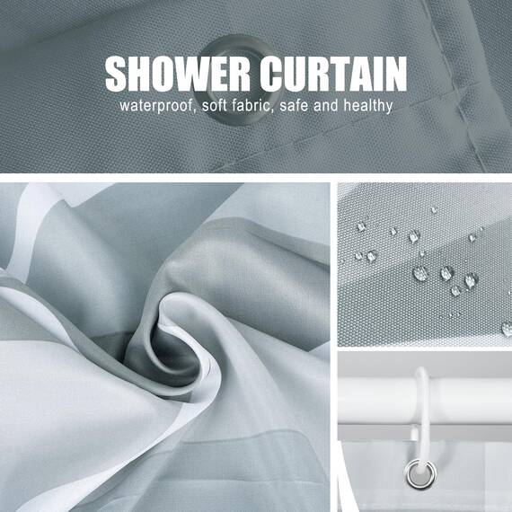 Gelbchu Duschvorhang-Set aus grauem Stoff, geometrisches Muster, B 108 x H 72, wasserdichtes Design und Polyester, schnell trocknend, beschwerter Saum, langlebig und waschbar, mit 12 Haken