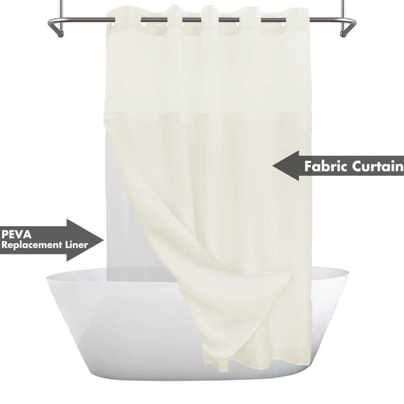 Duschvorhang ohne Haken, strukturiert, mit einrastbarem PEVA-Innenfutter, 180,3 x 188 cm, Hotel-Stil, cremefarben, Duschvorhang mit durchsichtigem Fenster oben, wasserabweisend, B 181 x H 72 cm,