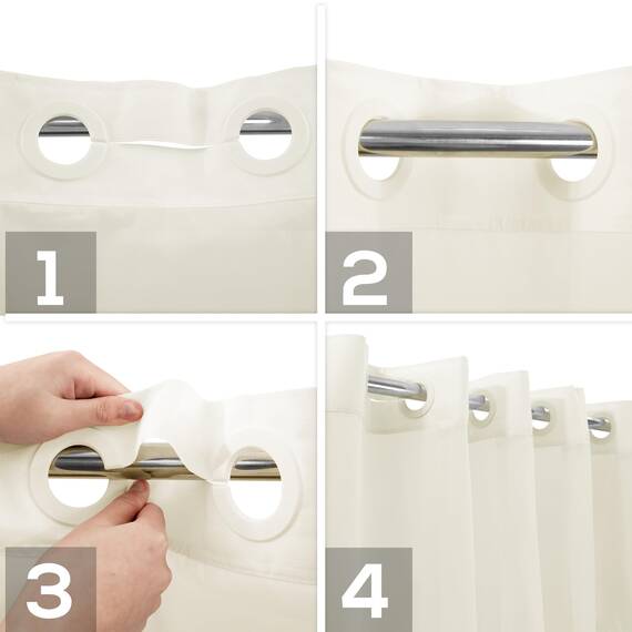 Duschvorhang ohne Haken, strukturiert, mit einrastbarem PEVA-Innenfutter, 180,3 x 188 cm, Hotel-Stil, cremefarben, Duschvorhang mit durchsichtigem Fenster oben, wasserabweisend, B 181 x H 72 cm,