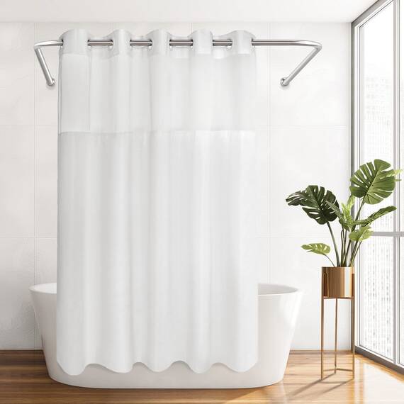 River Dream Textrue-Stoff-Duschvorhang mit Schnappverschluss, Hotelqualität, Spa-ähnlich, 180,3 x 188 cm, Weiß