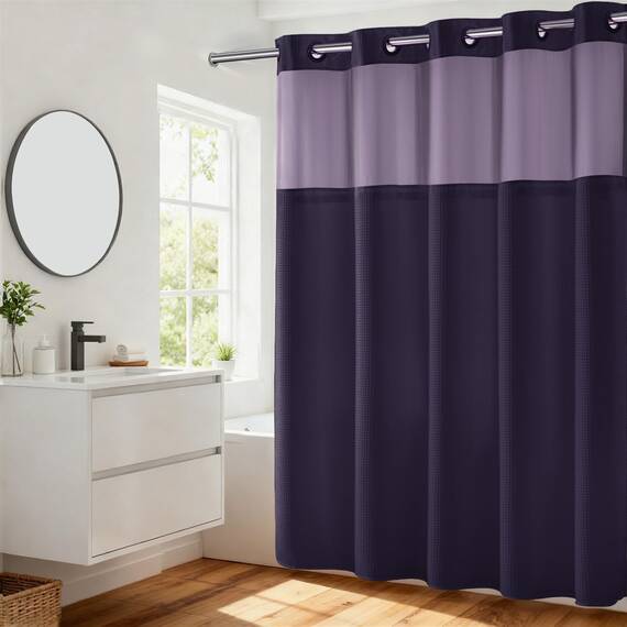 River Dream Duschvorhang, schwer, keine Haken erforderlich, gepunktet, Waffelgewebe, mit Einrasteinsatz, 71 x 74 cm, Hotelqualität, Wellness-ähnlicher Badvorhang, Regal Purple
