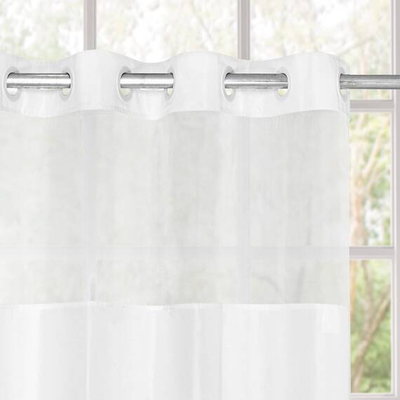 River Dream Moderner Duschvorhang oder Liner in Hotelqualität, kein Haken nötig, Weiß + Fenster, Standard (71 B x 74 L)