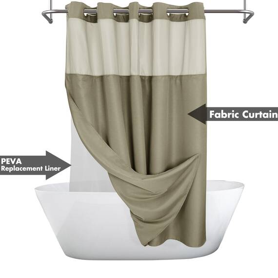 River Dream Duschvorhang ohne Haken, strukturiert, mit PEVA-Innenfutter, 180,3 x 188 cm, Hotel-Stil mit durchsichtigem Fenster, maschinenwaschbar und wasserabweisend, Taupe, 71 x 74 cm