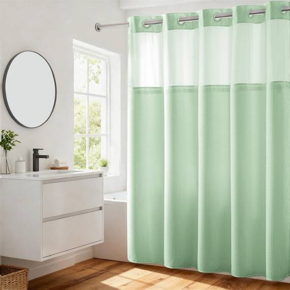 River Dream Keine Haken erforderlich, Waffelgewebe, Duschvorhang mit Einrastfutter, 71 x 74 H, Hotelqualität, Spa-ähnlich, grünes Licht