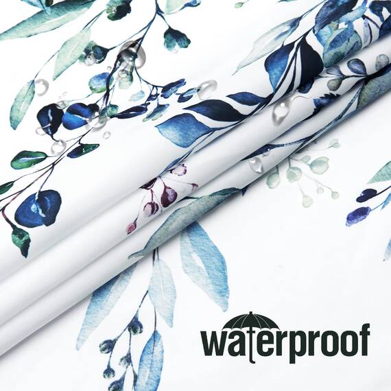 Gibelle Duschvorhang mit Blumenmuster, klein, 91,4 x 183 cm, schmal, blaue Blumen, Duschvorhang für Badezimmer, Aquarellpflanze, Eukalyptusblätter, Stoff-Duschvorhang-Set