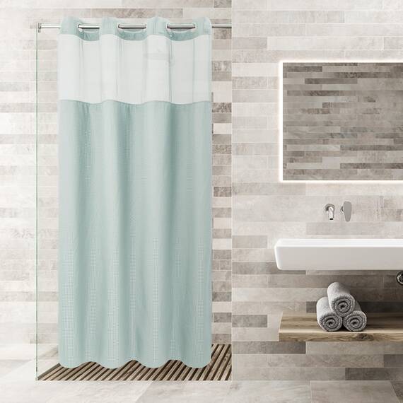 River Dream Duschvorhang, Waffelgeflecht, mit Einrasteinlage, ohne Haken, 137 x 203 cm, (Misty Blue)