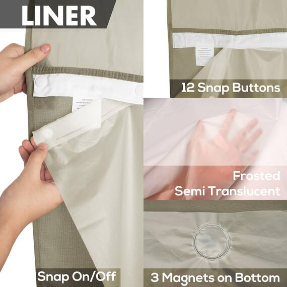 River Dream Duschvorhang ohne Haken, strukturiert, mit PEVA-Innenfutter, 180,3 x 188 cm, Hotel-Stil mit durchsichtigem Fenster, maschinenwaschbar und wasserabweisend, Taupe, 71 x 74 cm