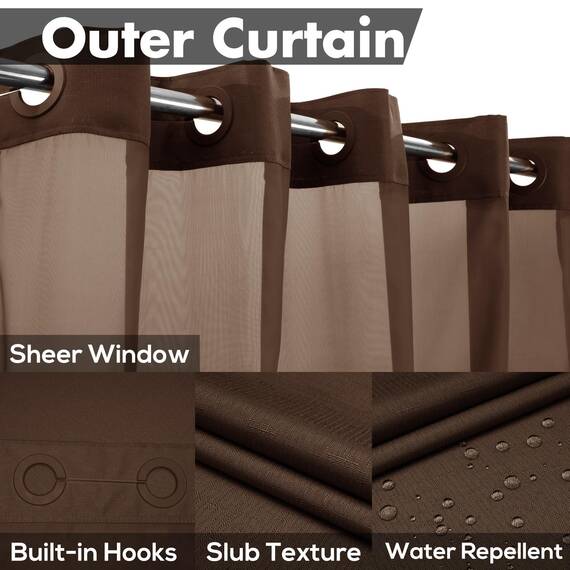 River Dream Duschvorhang ohne Haken, strukturiert, mit PEVA-Innenfutter, 180,3 x 188 cm, Hotel-Stil mit durchsichtigem Fenster, maschinenwaschbar und wasserabweisend, Schokoladenbraun, 71 x74