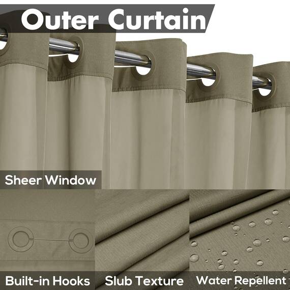 River Dream Duschvorhang ohne Haken, strukturiert, mit PEVA-Innenfutter, 180,3 x 188 cm, Hotel-Stil mit durchsichtigem Fenster, maschinenwaschbar und wasserabweisend, Taupe, 71 x 74 cm