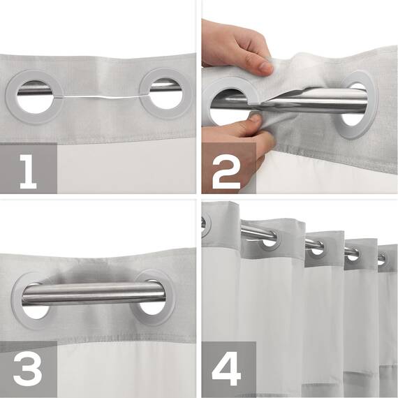 River Dream Duschvorhang ohne Haken, strukturiert, mit PEVA-Innenfutter, 180,3 x 188 cm, Hotel-Stil mit durchsichtigem Fenster, maschinenwaschbar und wasserabweisend, grau, 71 x 74 cm