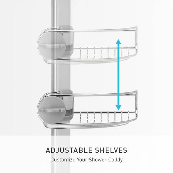 simplehuman BT1062 Großer Spann-Duschcaddy, gebürsteter Stahl, auf 1,8 m -2,7 m ausziehbar, 5 Jahre Garantie, Edelstahl + Eloxiertes Aluminium