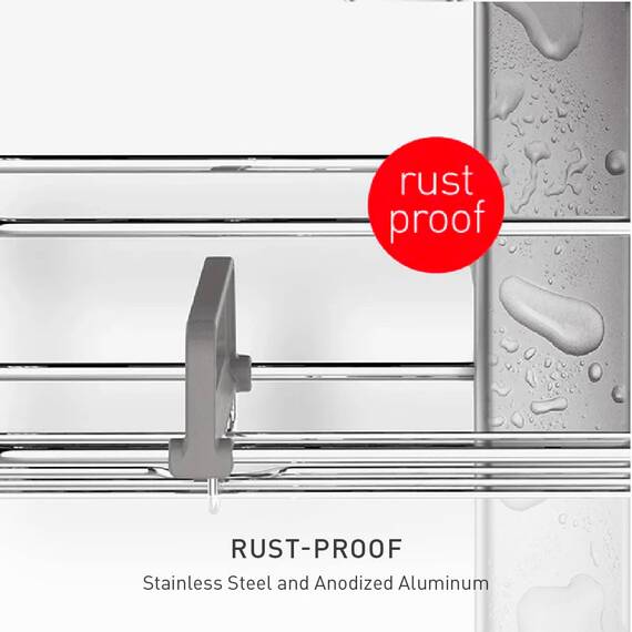 simplehuman BT1062 Großer Spann-Duschcaddy, gebürsteter Stahl, auf 1,8 m -2,7 m ausziehbar, 5 Jahre Garantie, Edelstahl + Eloxiertes Aluminium