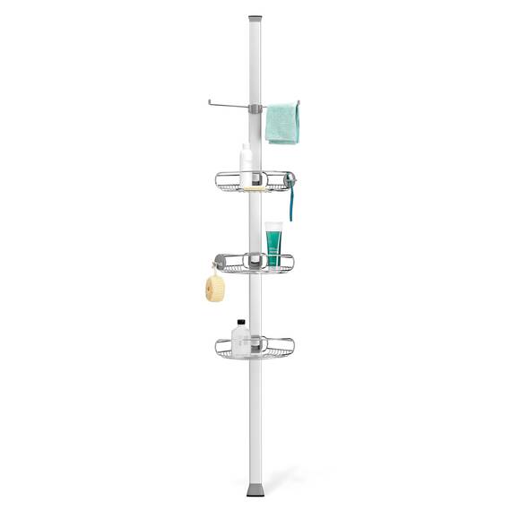 simplehuman BT1062 Großer Spann-Duschcaddy, gebürsteter Stahl, auf 1,8 m -2,7 m ausziehbar, 5 Jahre Garantie, Edelstahl + Eloxiertes Aluminium