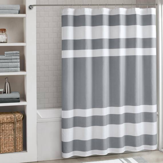 Madison Park Spa-Waffel-Duschvorhang, Stoff mit 3 m Scotchgard, Feuchtigkeitsmanagement, Moderne Heimdekoration, Höhe 182,9 x 213,4 cm, Grau