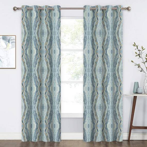 KGORGE Verdunkelungsvorhänge für Schlafzimmer mit Baumstreifen-Muster für Heimdekoration, wärmeisolierte Druck-Ösenvorhang, 132,1 x 213,4 cm Länge, blau, 2 Stück