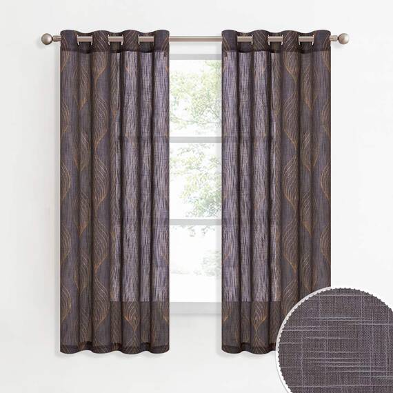 KGORGE Halbdurchsichtige Vorhänge, 160 cm Länge, Leinen-Muster, Fenstervorhang, Sichtschutz, Flammendruck, leichte Blendung, Filterung für Schlafzimmer, Wohnzimmer, Foyer, 2 Stück, Rotweinrot