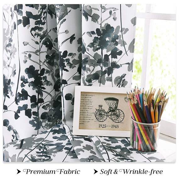 KGORGE Verdunkelungsvorhänge, Landhausstil, Boho-Stil, für Sichtschutz, Aquarell-Blätter, bedruckt, für Kunstgalerie, Ausstellung, Wohnzimmer, Kinderzimmer, Büro, B 132 x L 160 cm, 2 Vorhänge, Grau