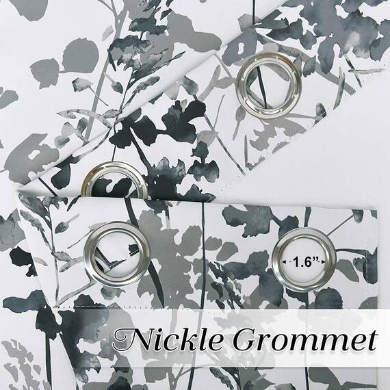 KGORGE Verdunkelungsvorhänge, Landhausstil, Boho-Stil, für Sichtschutz, Aquarell-Blätter, bedruckt, für Kunstgalerie, Ausstellung, Wohnzimmer, Kinderzimmer, Büro, B 132 x L 160 cm, 2 Vorhänge, Grau