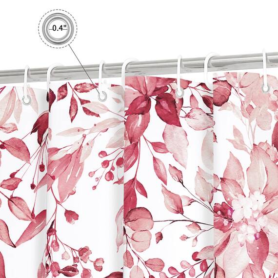 Gibelle Duschvorhang mit Blumenmuster, extra lang, 183 x 213,4 cm, Duschvorhang für Badezimmer, Aquarellpflanze, Eukalyptusblätter, Stoff-Duschvorhang-Set, rosa