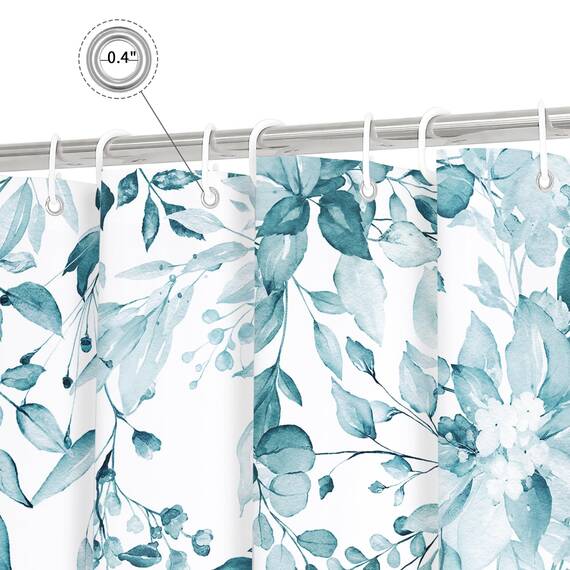 Gibelle Langer Duschvorhang 182,9 x 198,1 cm Groß Blau (Spa Blue) Blumen Duschvorhang für Badezimmer Aquarell Pflanze Eukalyptus Blätter Stoff Duschvorhang Set mit Haken