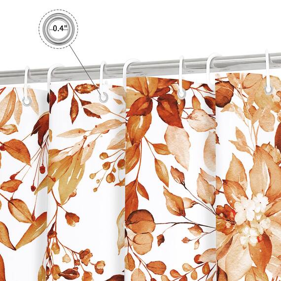 Gibelle Duschvorhang mit Blumenmuster, extra lang, 183 x 213,4 cm, orangefarbener Duschvorhang für Badezimmer, Herbst, Aquarellpflanze, Eukalyptusblätter, Stoff-Duschvorhang-Set