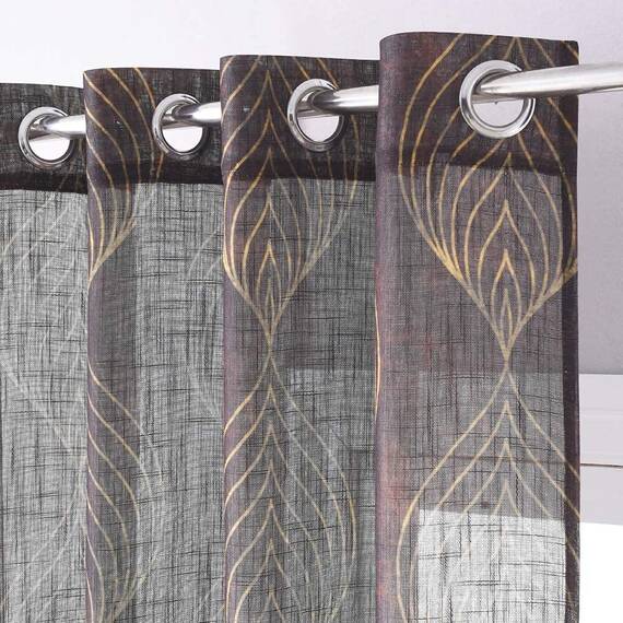 KGORGE Halbdurchsichtige Vorhänge, 160 cm Länge, Leinen-Muster, Fenstervorhang, Sichtschutz, Flammendruck, leichte Blendung, Filterung für Schlafzimmer, Wohnzimmer, Foyer, 2 Stück, Rotweinrot