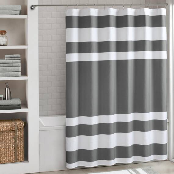 Madison Park Spa-Qualität, extra Langer Duschvorhang aus Waffelstoff, für Badezimmer, Höhe 182,9 x 213,4 cm, Anthrazit
