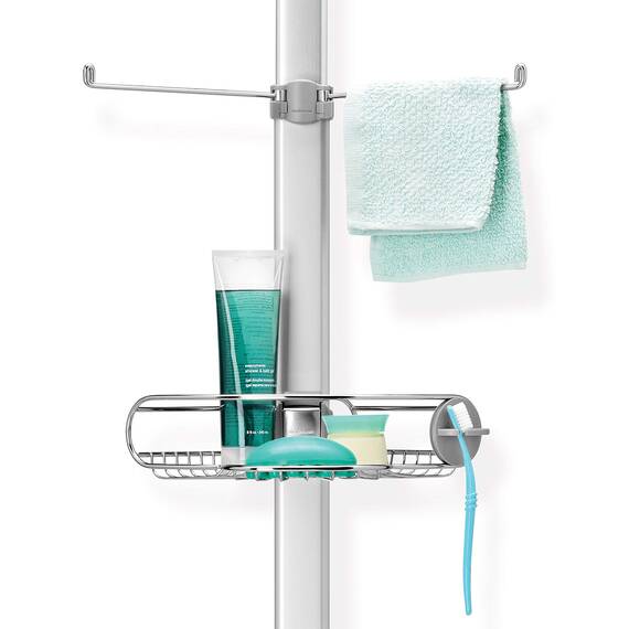 simplehuman BT1062 Großer Spann-Duschcaddy, gebürsteter Stahl, auf 1,8 m -2,7 m ausziehbar, 5 Jahre Garantie, Edelstahl + Eloxiertes Aluminium
