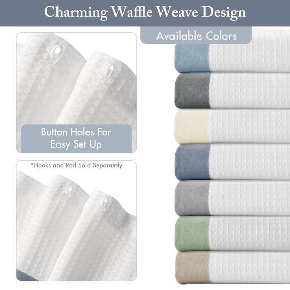 Madison Park Spa Duschvorhang aus Waffelstoff, gestreift, für Badezimmer, mit Feuchtigkeitsmanagement, Scotchgard, Spa-Qualität, modern, Standard, 182,9 x 182,9 cm, Indigoblau