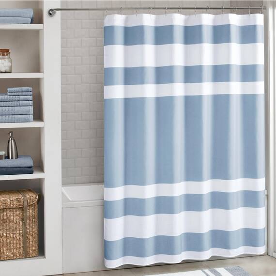 Madison Park Duschvorhang, Waffelgewebe, Stoff-Duschvorhang mit 3M Scotchgard-Feuchtigkeitsmanagement, Premium-Spa-Qualität, Moderne Duschvorhänge für Badezimmer, hoch 183,9 x 213,4 cm, Blau